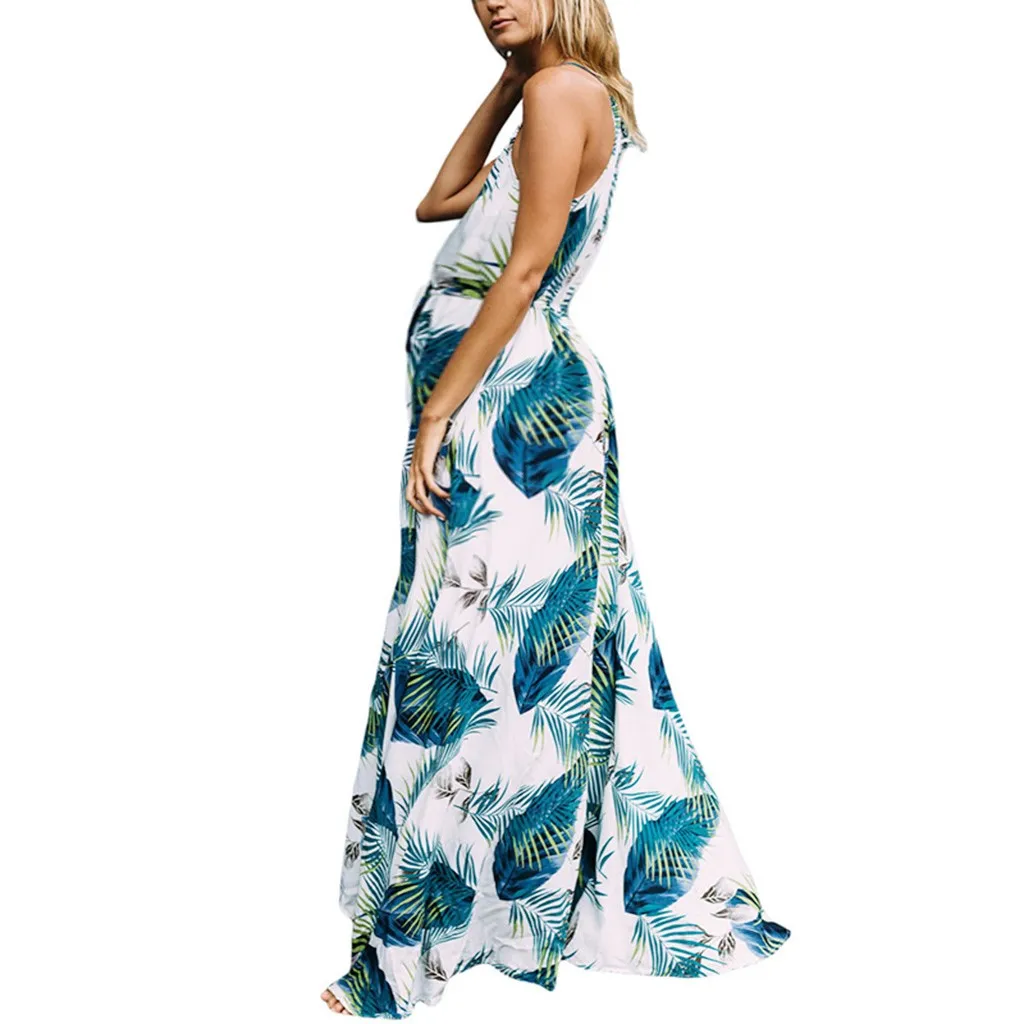 Women's maternity dresses Summer Sleeveless Vest Suspender Leaf Print Dress Pregnancy Sundress Floral Falbala Pregnants | Мать и