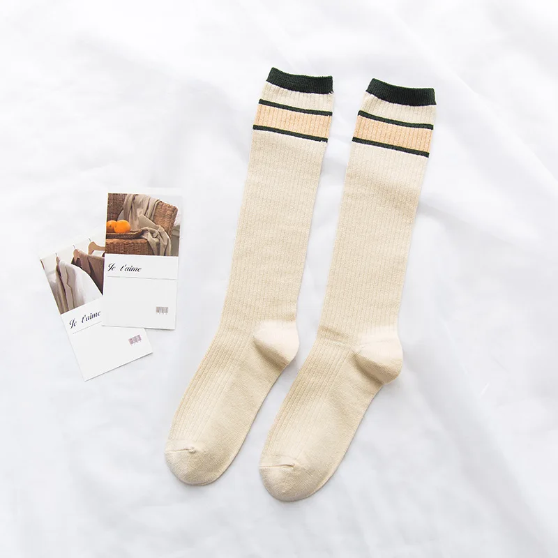Spring Autumn New Striped Women Stockings Warm Hosiery Female College Wind Stripe Pattern High Tube Meias | Женская одежда
