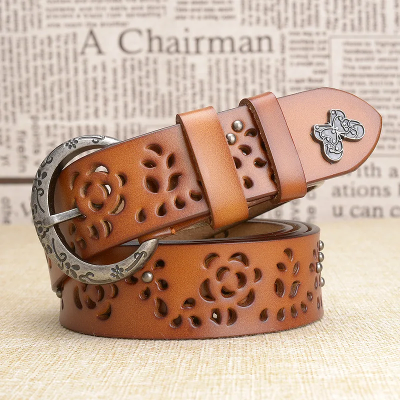 Женский ремень из натуральной кожи ZAY уникальный винтажный с пряжкой и