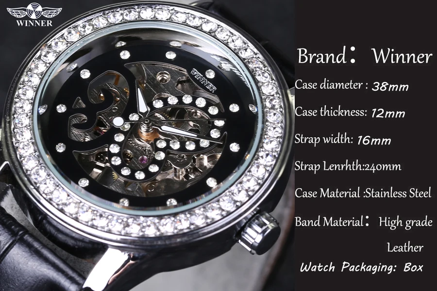 Женские Механические часы Winner механические со стразами подарок для девушек 2018 |