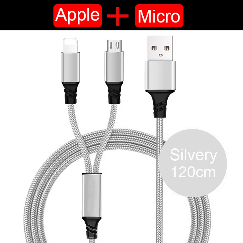 2in1 (1.2cm)-Silver 3в1 2в1 микро usd/type C зарядное устройство зарядный кабель для iPhone XS max XR X 6 s 6S 7 8 Plus 5 5S SE Android телефон происхождения провода шнур - Цвет: 2in1 (1.2cm)-Silver
