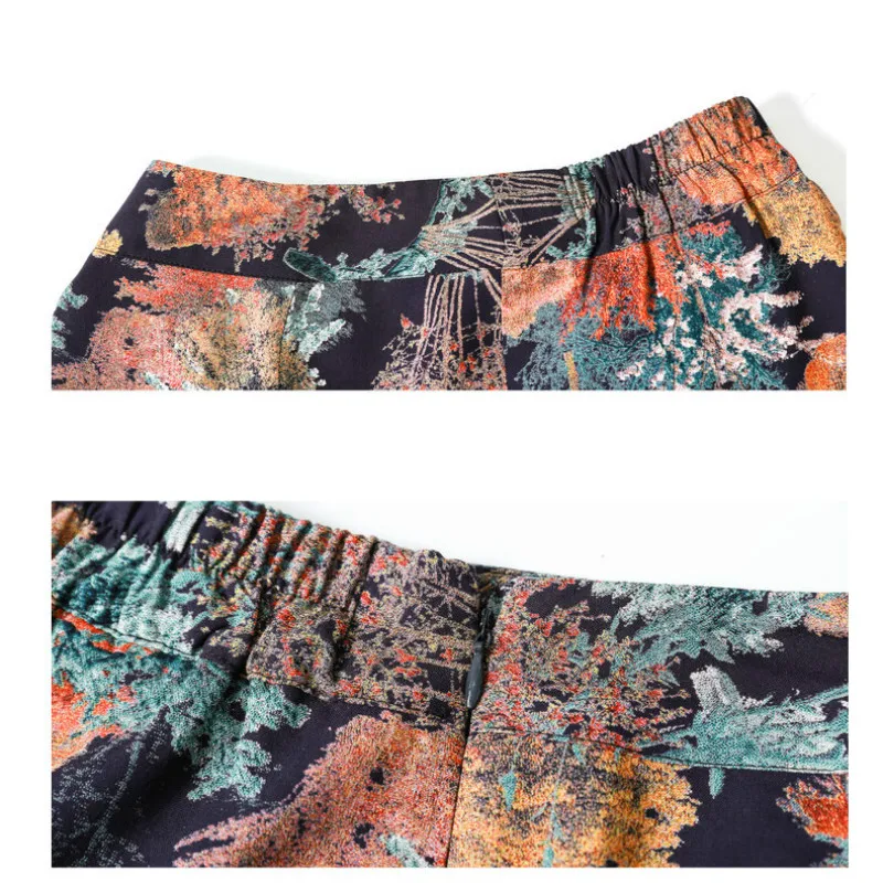 Юбка женская длинная из хлопка и льна с принтом высокой талией 4XL | Женская одежда