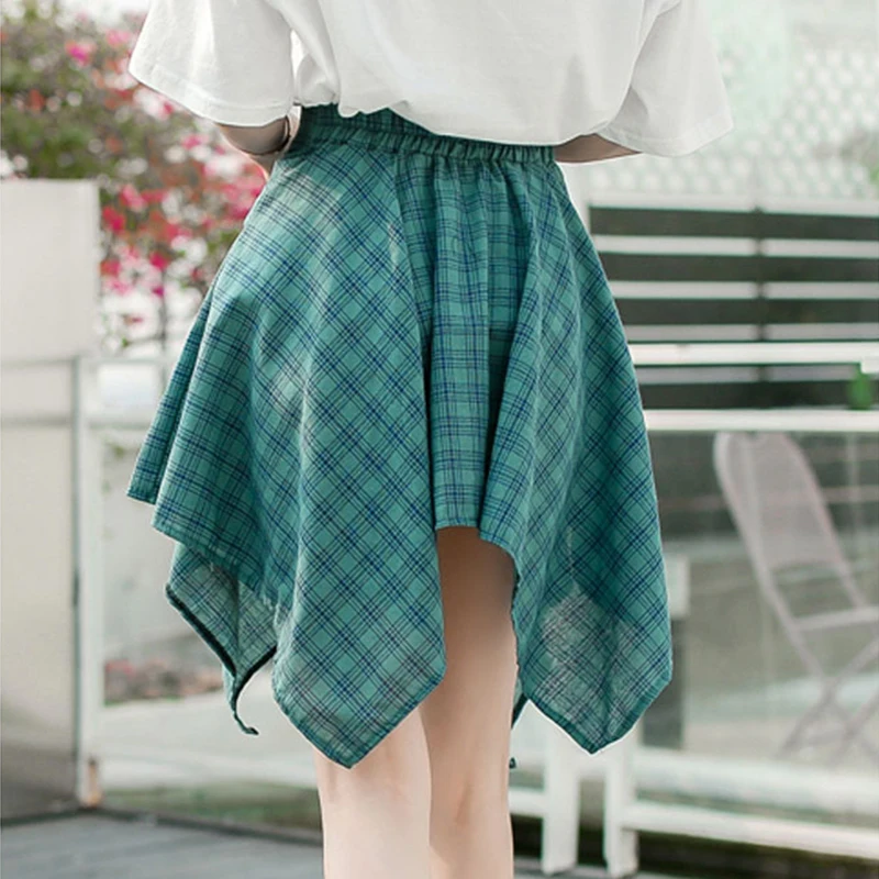 Новая летняя женская клетчатая Асимметричная Повседневная одежда, модная Высококачественная короткая одежда