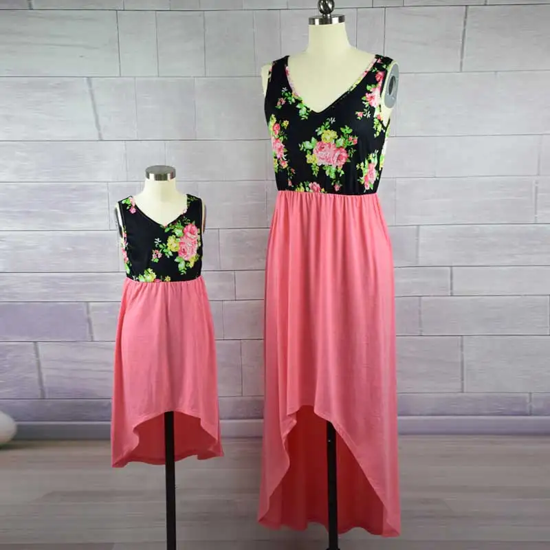 Mvupp для мамы и дочки Семейный комплект без рукавов Винтаж цветочным принтом