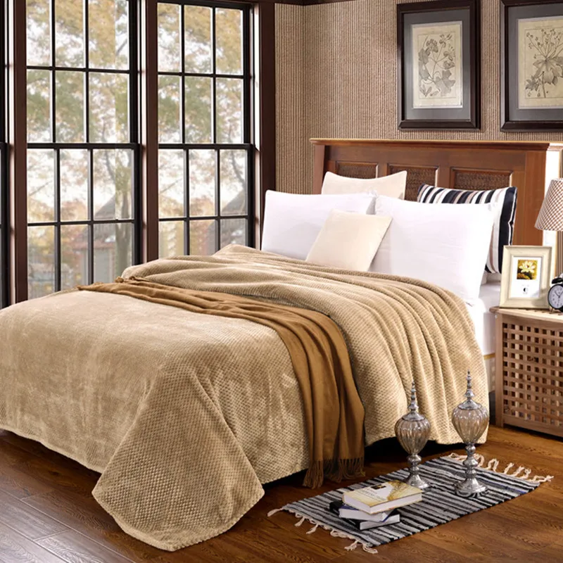 Домашний текстиль Флисовое одеяло в клетку супер мягкое кофейное покрывало