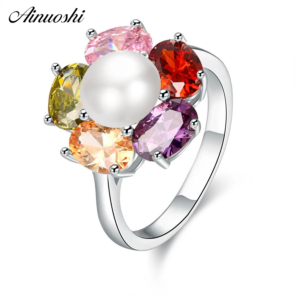 AINUOSHI роскошное кольцо с цветком разноцветное 3.75ct Sona имитация жемчуга