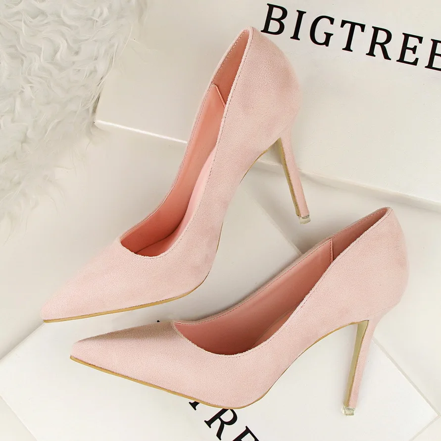 

XingDeng Women Shallow Flock Pointed Toe Ol High Heels Pumps Shoes Girls Sexy Party Dress Stilettos Shoes Size 34-40