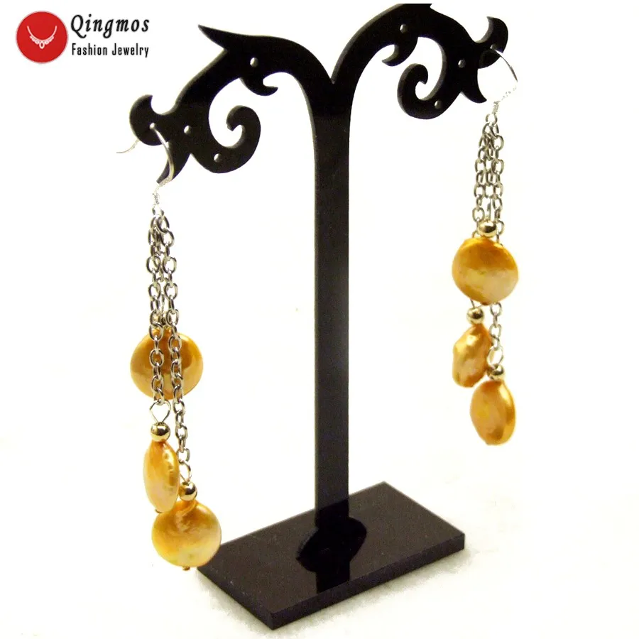 Серьги-подвески женские с натуральным жемчугом 14 мм 3 дюйма