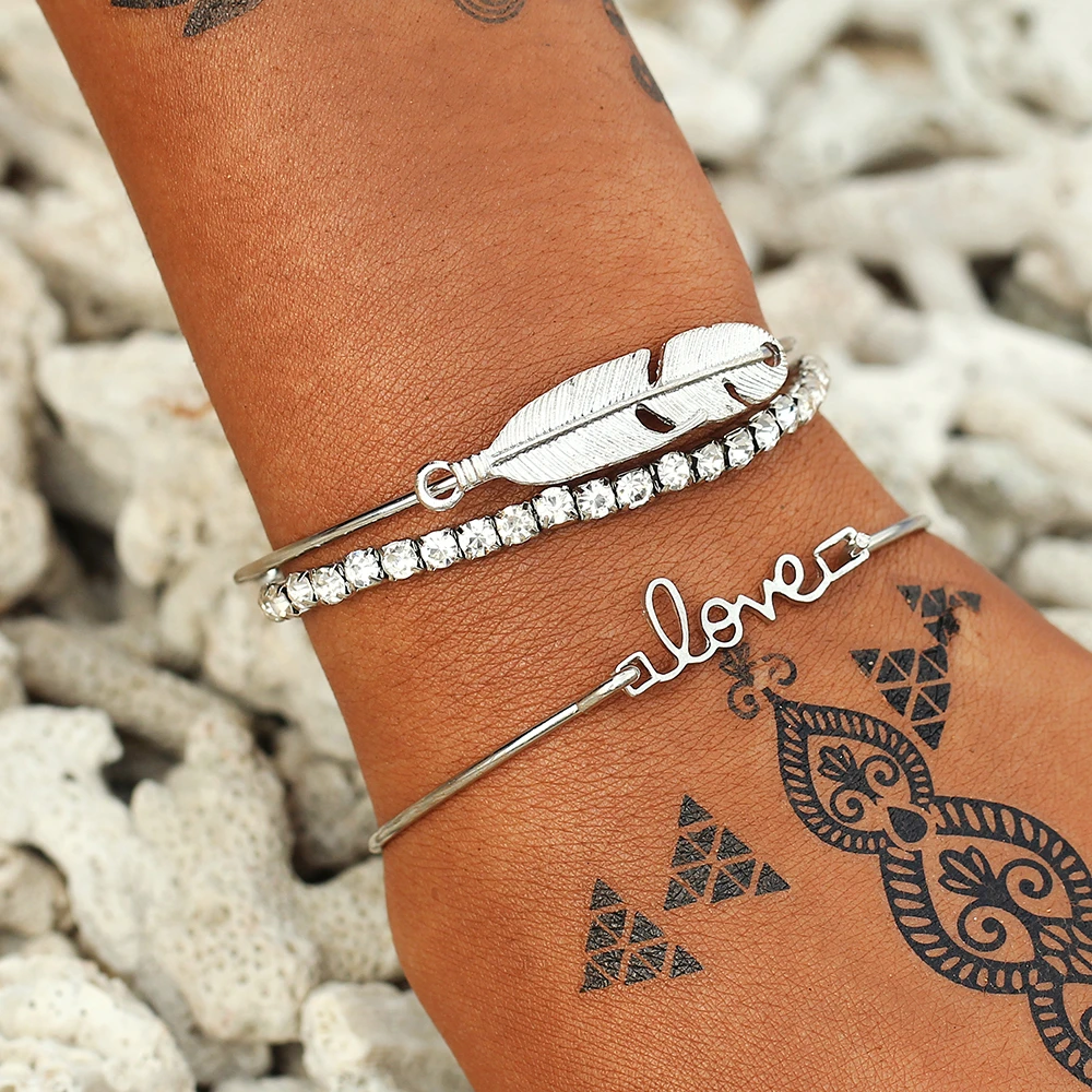 IF ME модный браслет на запястье набор для женщин Серебряный Цвет Перо любовь