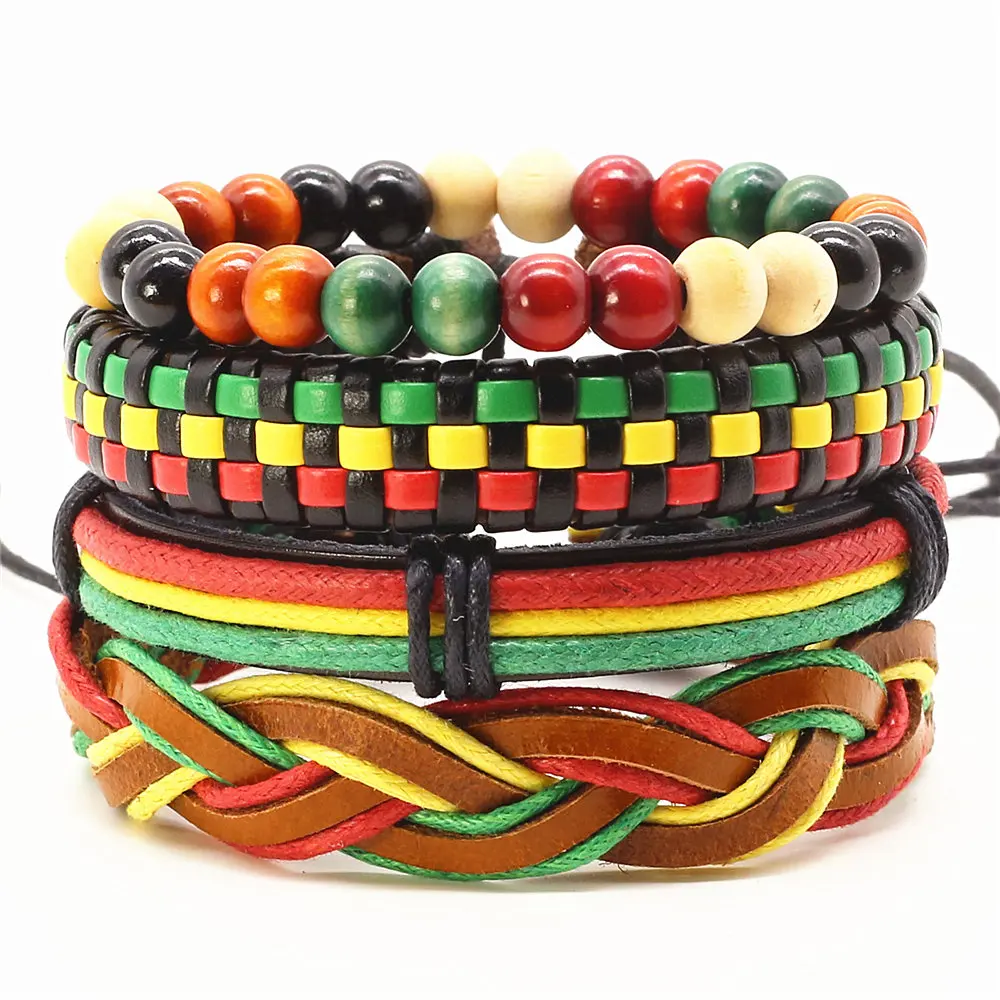 Винтажные плетеные браслеты ручной работы из натуральной кожи 4 шт./компл.|beaded