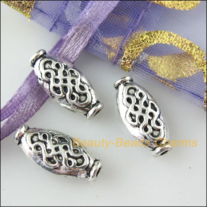 Новый 20 шт. Тибетский серебристый цвет овальной китайский узел Spacer Бусины
