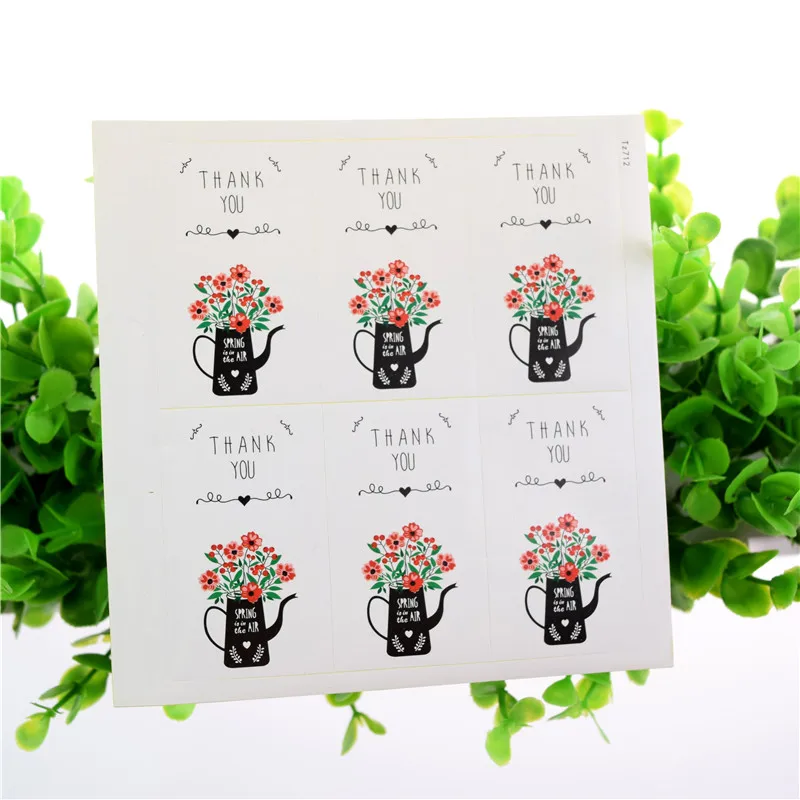 

6pcs/sheet THANK YOU Seals stickers Party Birthday DIY Handmade For Notebook Cake Baking label Adhesive Flower Sealing Sticker