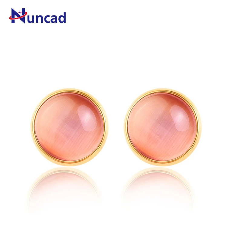 Cute Women Earrings Colorful Round Small Stainless Steel Stud Cat Eye Stone Earings Brincos Para As Mulheres Oorbellen | Украшения и