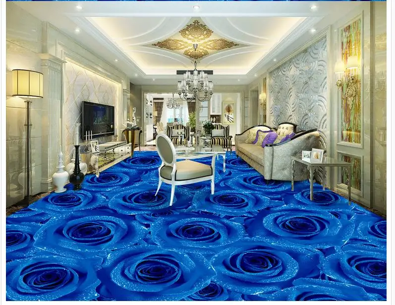 3D PVC floor wallpaper Blue Rose living room bedroom tiles Custom Photo self-adhesive | Обустройство дома