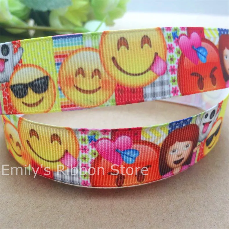Free shipping 10 yards Smiling Face printed Grosgrain Ribbon Tape Clothing hairbow accessory Bakery gift package material Diy | Дом и сад