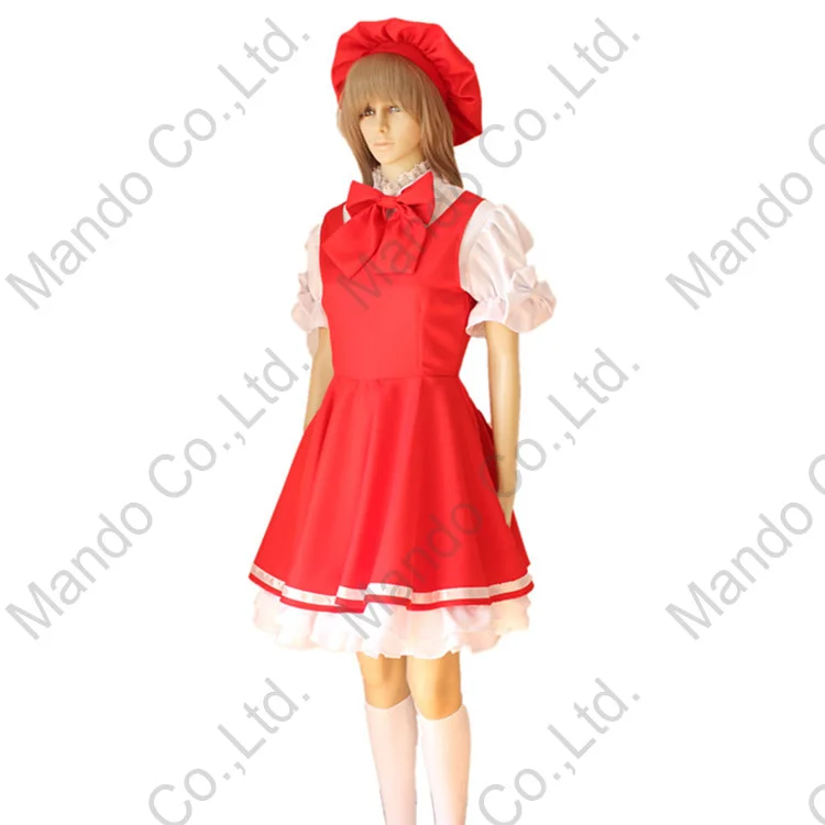 Anime CARDCAPTOR SAKURA KINOMOTO red dress Cosplay Costumes Halloween for women suits + hat bow 4pcs set |