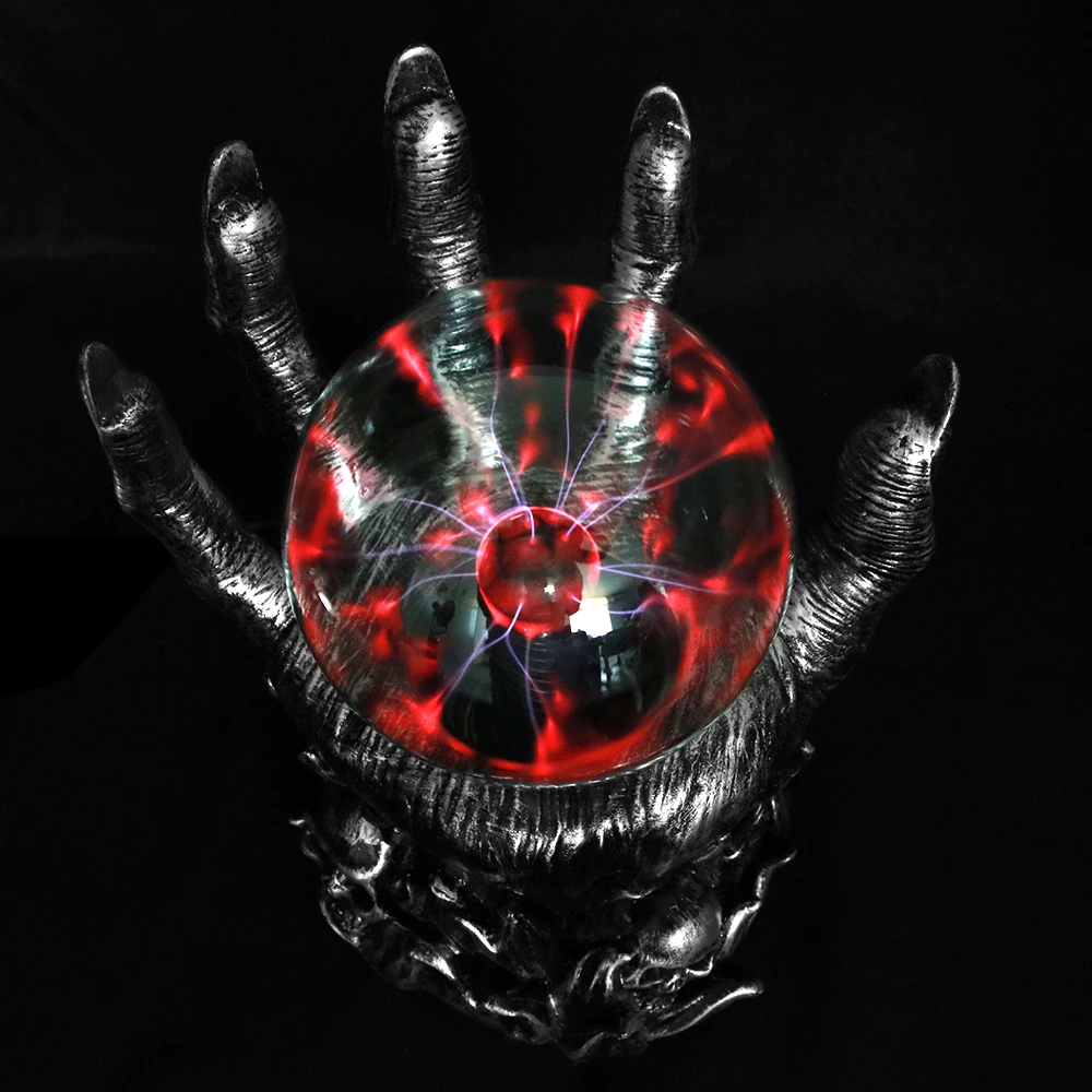 

Gothic Skull Claw Electricity Plasma Ball Skeleton Figurine Statue Horror Desktop Halloween Decor Lightning Bolt Storm Balls