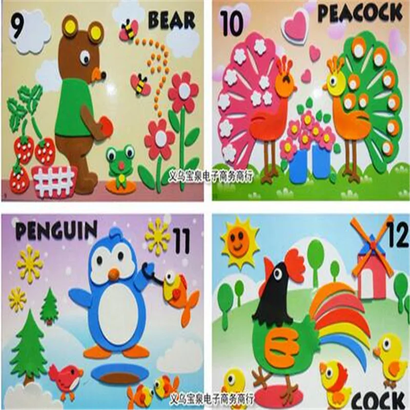

DIY Cartoon Animal 3D EVA Foam Sticker Series Early Learning Education Toys for Children's holiday gift 5pcs/lot