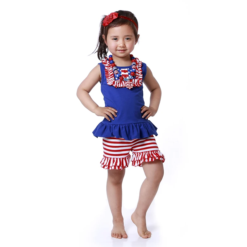 2018 Kaiya Новый хлопковый летний комплект одежды для девочек рубашка шорты костюм с