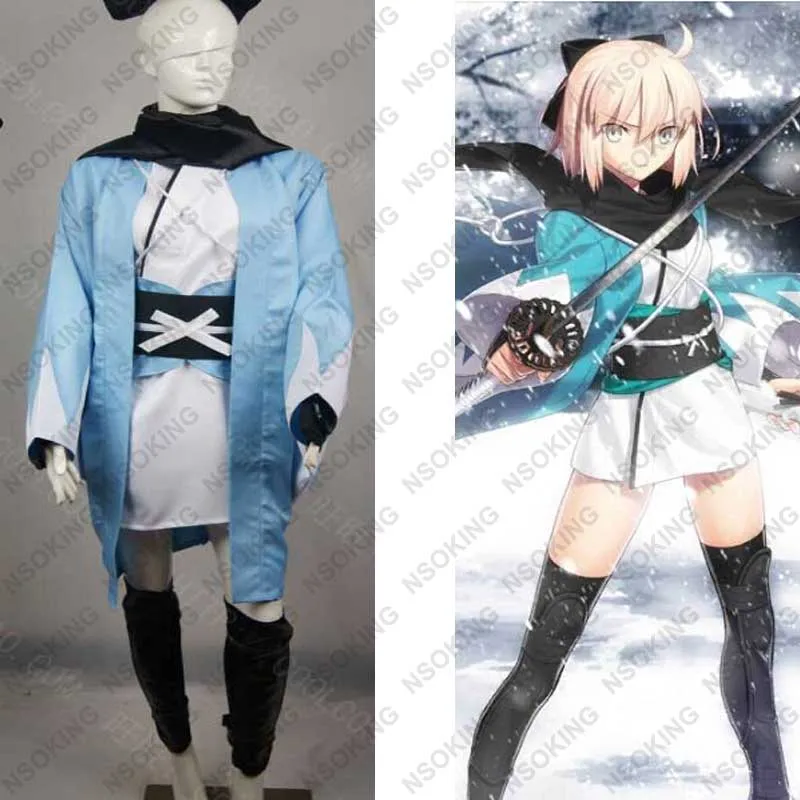Anime FGO Fate grand order Okita Souji Cosplay Costume kimono Custom-made | Тематическая одежда и униформа