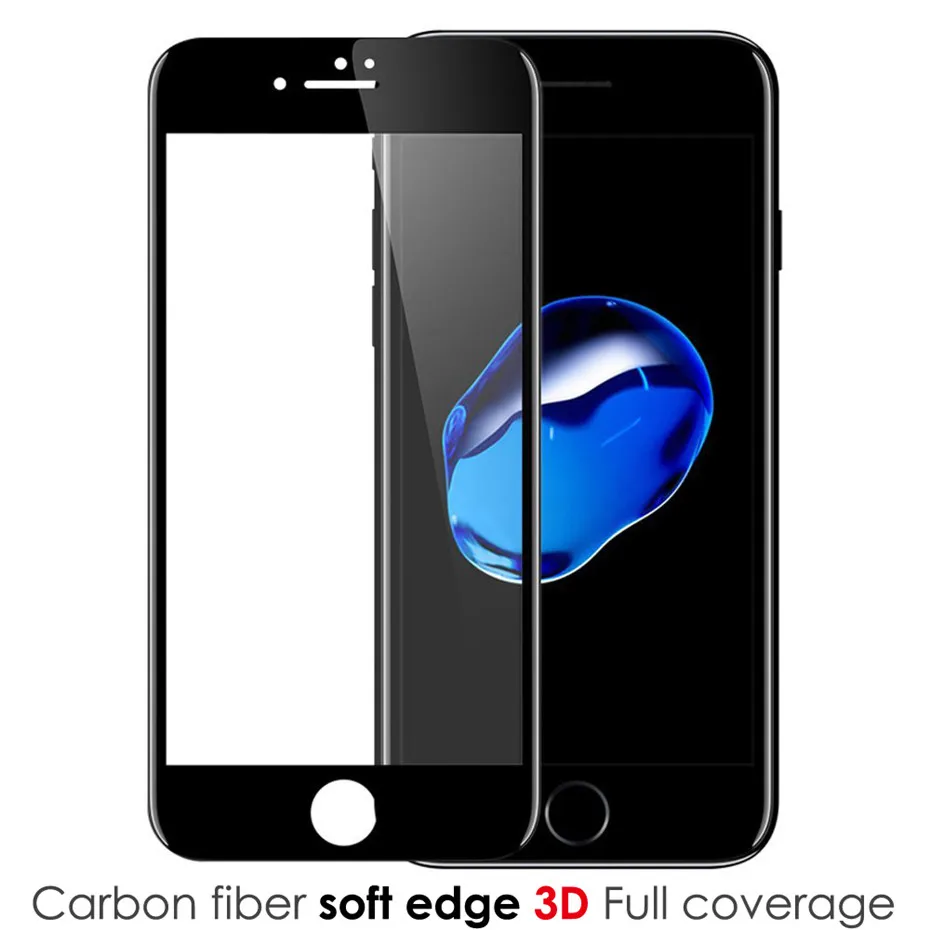 3D закаленное стекло с закругленными краями для iphone 7, 8, 6, 6 S plus, 9 H, полное покрытие, Защита экрана для iphone 6s, 6, 7, 8 X XS, пленка из углеродного волокна