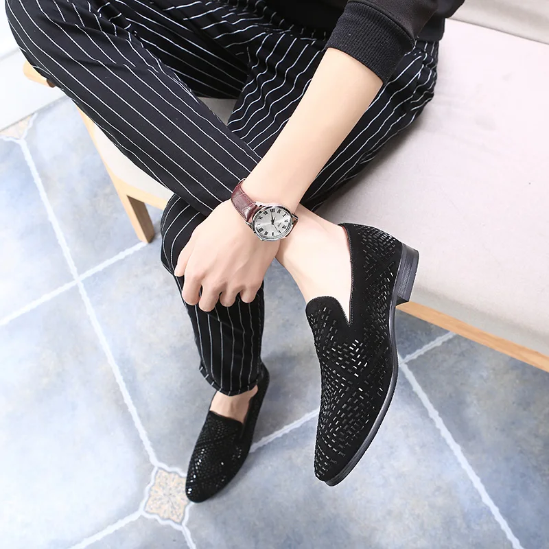 mens studded shoes black footwear rhinestone wedding luxury party shoes male cool designer loafers shoes for men