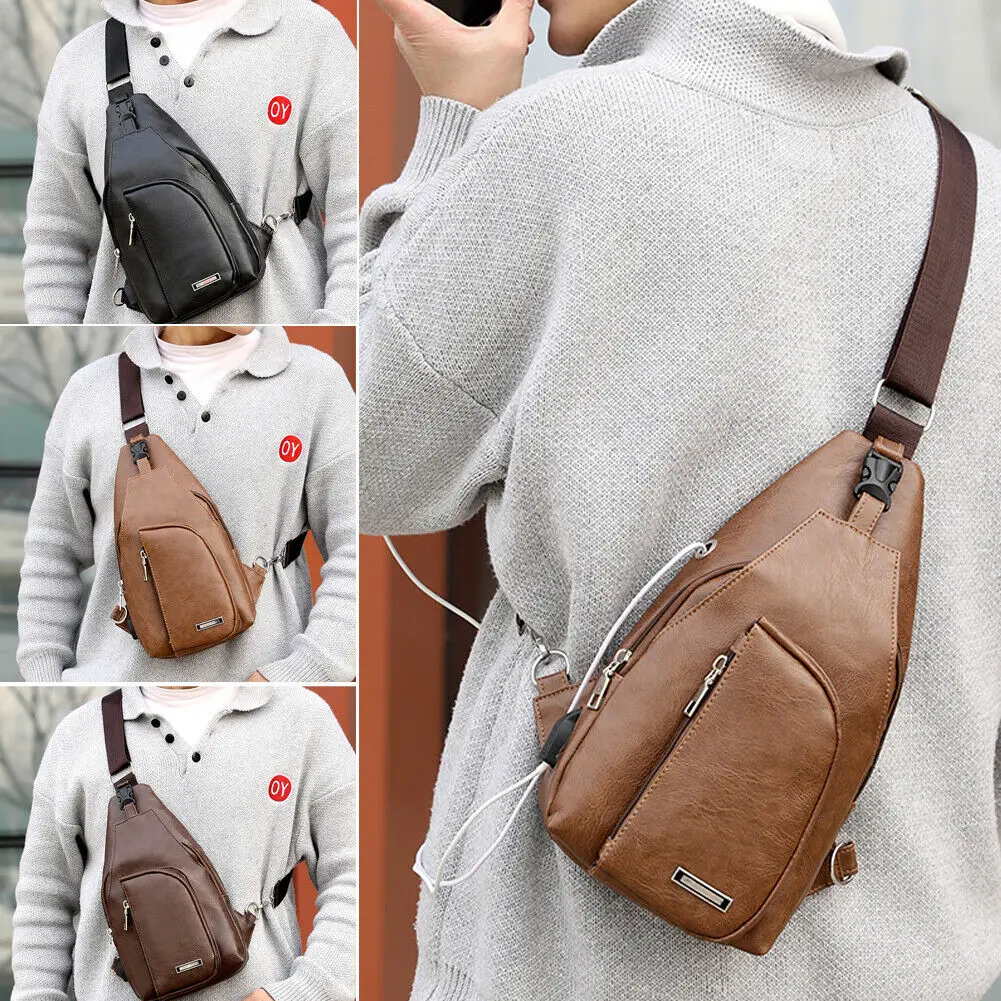 Новая модная мужская нагрудная сумка кожаная сумка-мессенджер через плечо для