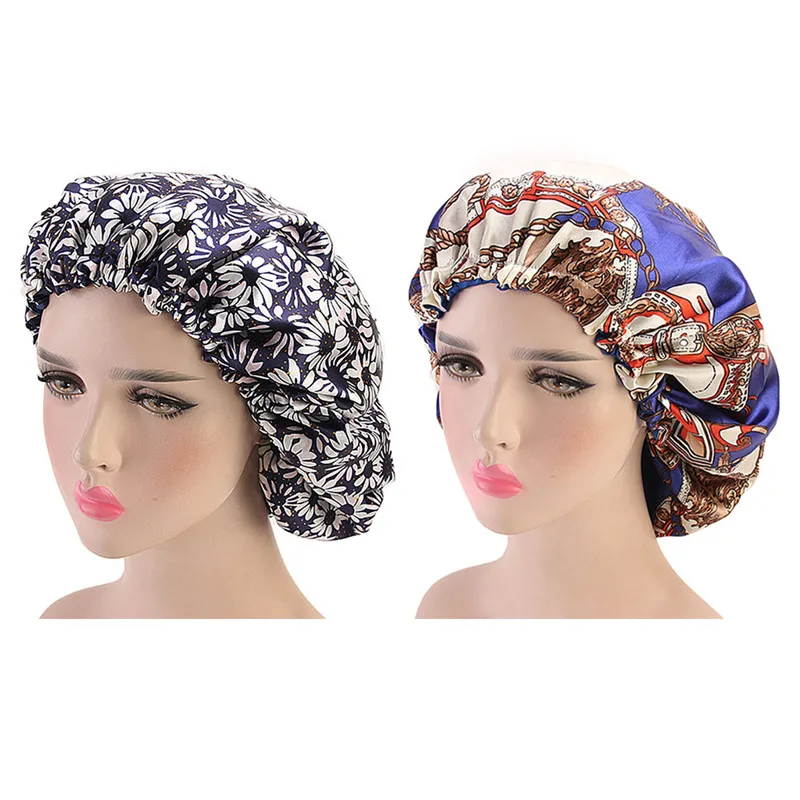 a 2pcs 58 см 1/2/3 предмета, Цвет душ Кепки ухода за длинными волосами Для Женщин Атлас капот Кепки ночного сна шляпа Шелковый головка Обёрточная бумага отрегулировать душ Кепки s - Цвет: a 2pcs