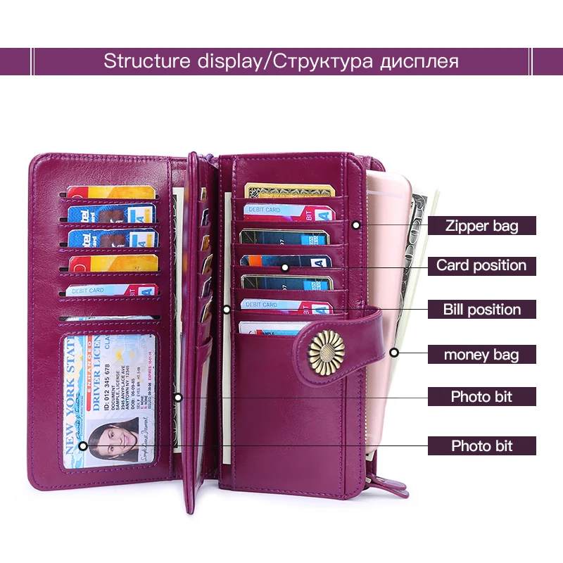 SENDEFN RFID хит, женский клатч, кожаный кошелек, Женский Длинный кошелек, Дамский кошелек на молнии, ремень, сумка для денег, кошелек для iPhone 7 5162-55