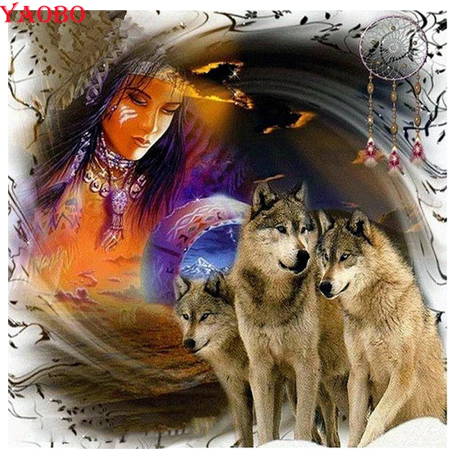 

DIY Diamond Painting home decoration accessories Full Square/Round Diamond Embroidery Indian beauty wolf 5D Cross Stitch