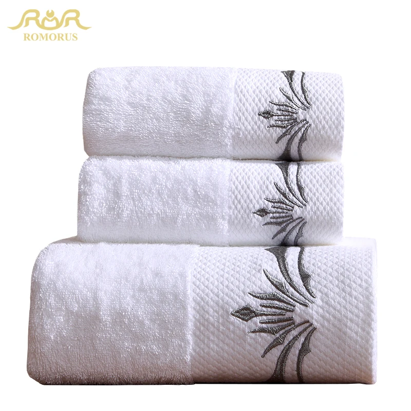 ROMORUS 100% хлопок белые гостиничные полотенца вышитые очень большие банные набор