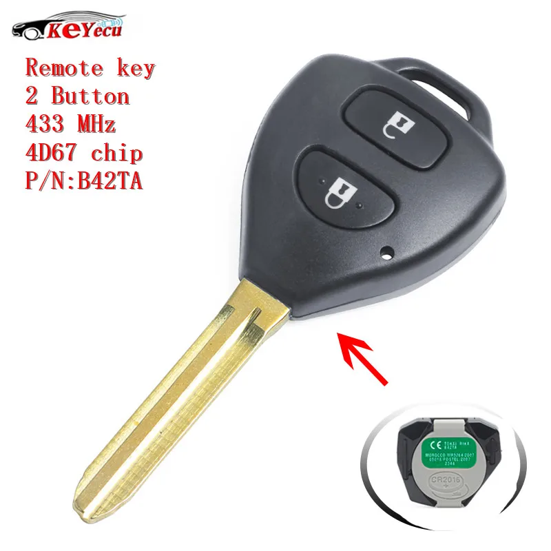 KEYECU 2 кнопки дистанционного ключа автомобиля Fob 433 МГц 4D67 чип для Toyota Hilux 2005-2008 Hilux Vigo 2006-2011 Fortuner 4runner iQ P/N: B42TA