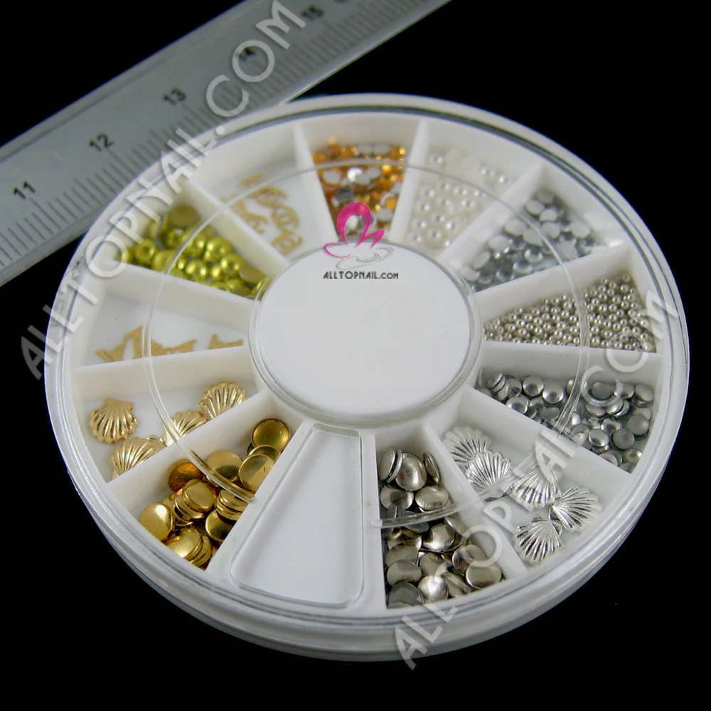 2 колеса/лот дизайн ногтей микс металлический корпус металлические шпильки