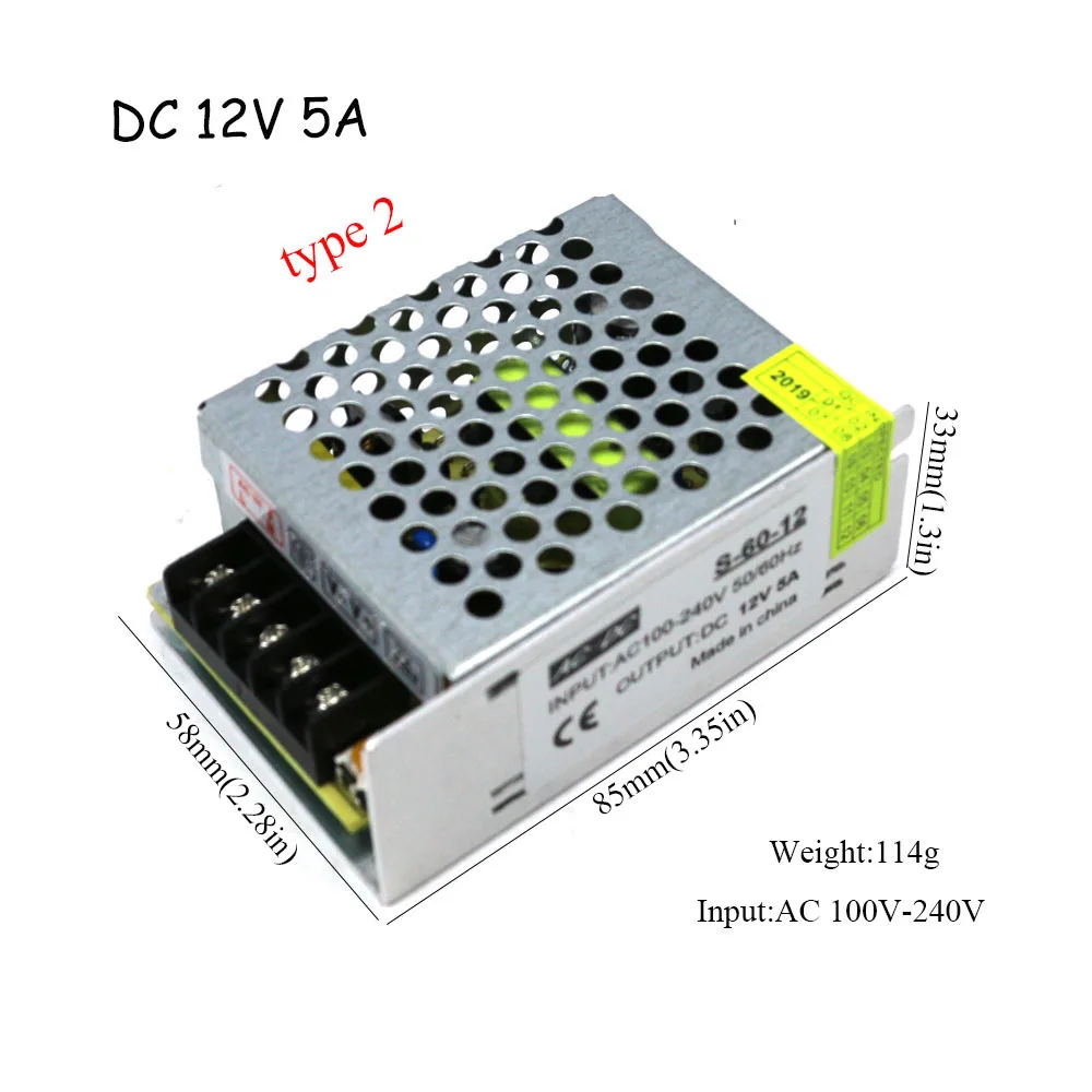 12V 5A Type 2 DC 12V импульсный источник питания DC 12V 2A 24W 25W 5A 60W 10A 120W выходной источник питания Светильник ing трансформатор для светодиодной ленты светильник - Цвет: 12V 5A Type 2