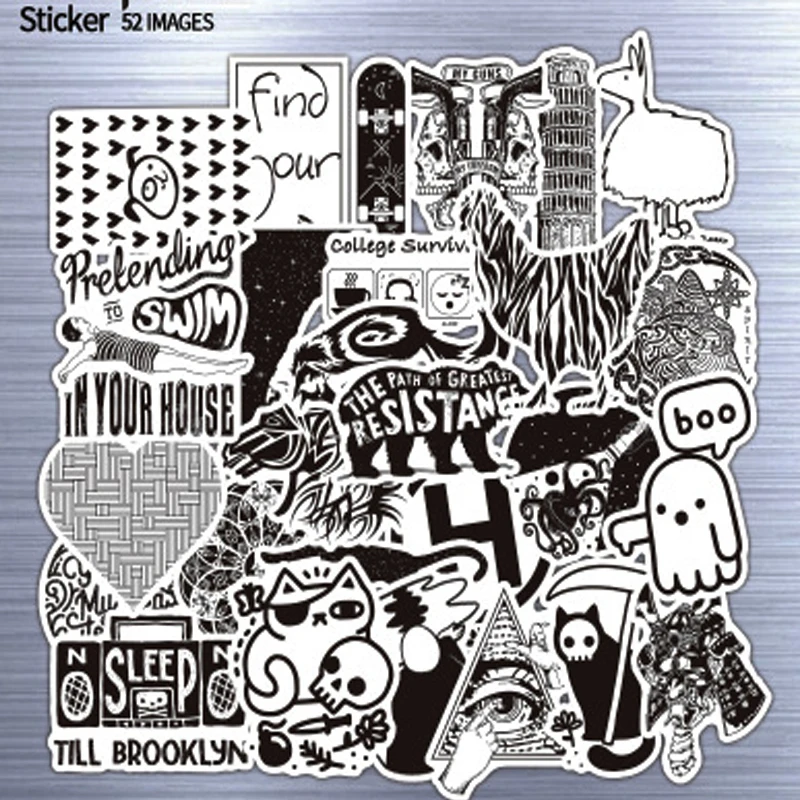 52 шт. смешанные черно белые металлические проволочные солнцезащитные граффити