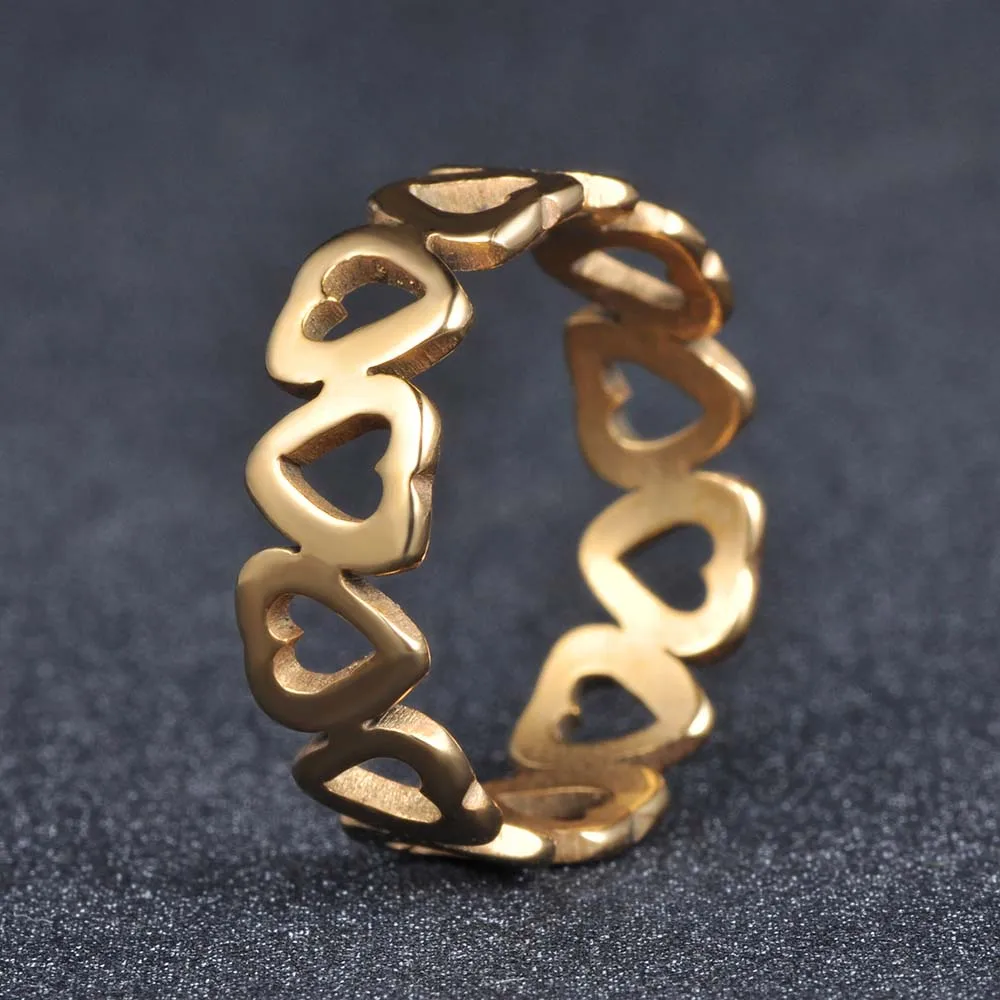 Zoomango 316L Нержавеющая сталь полые в форме сердца модные пары колец золото Цвет