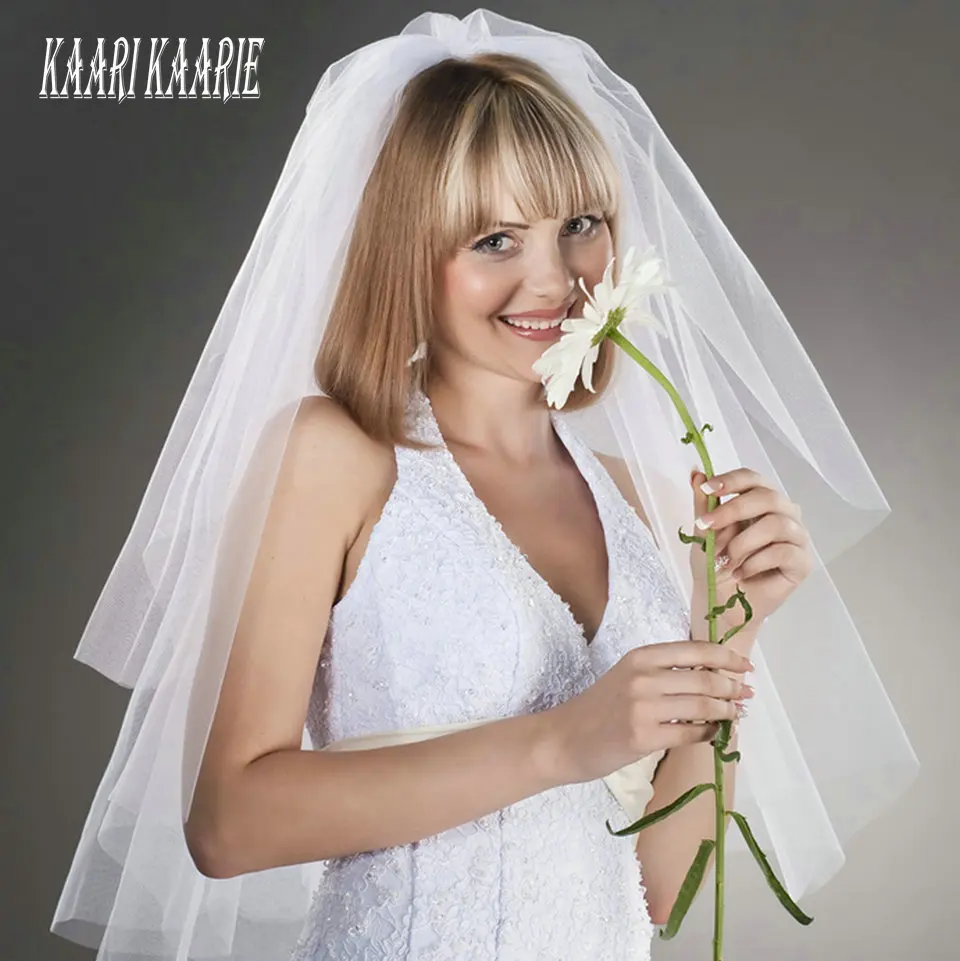 Элегантная женская короткая фата цвета слоновой кости двухслойная Фата с