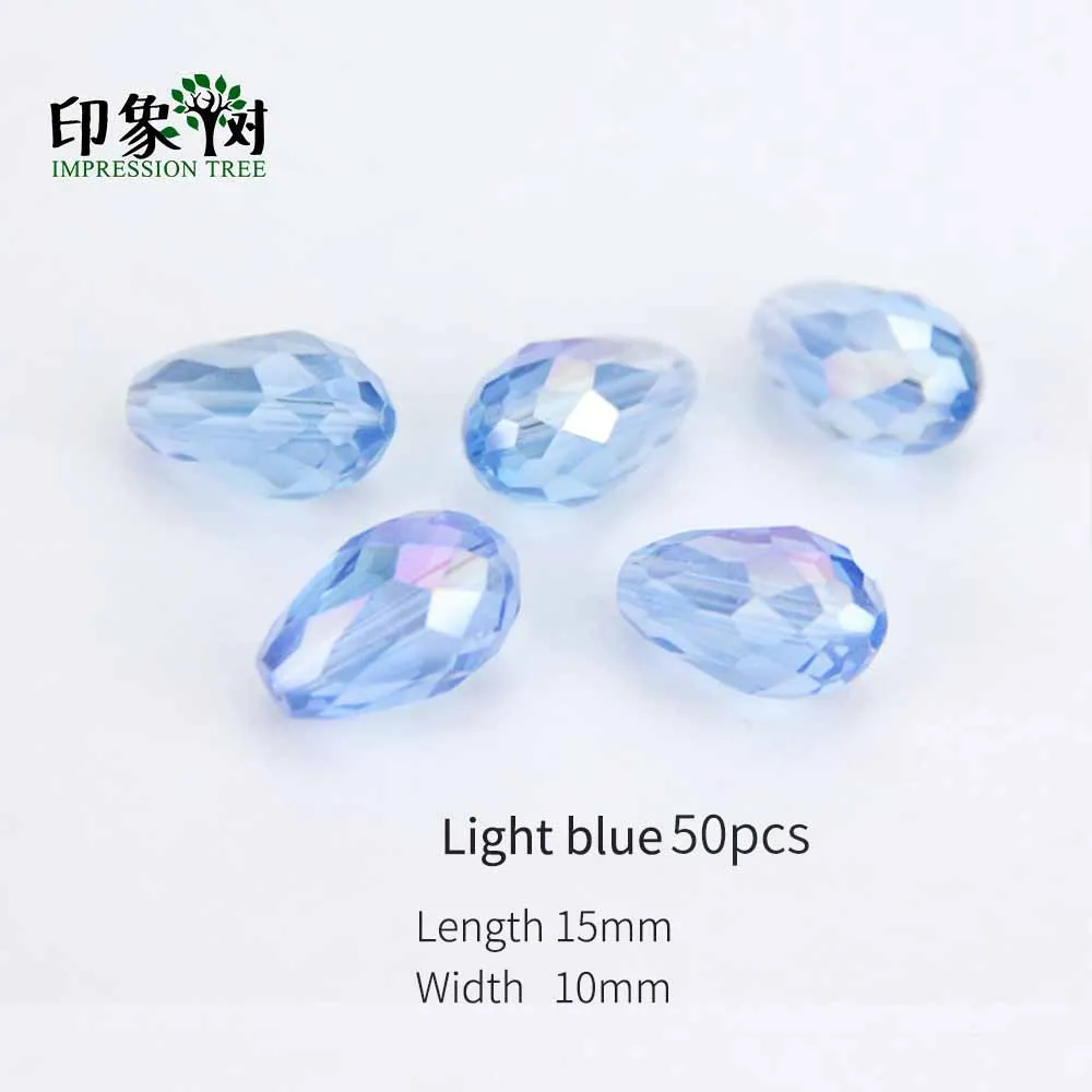 Light Blue AB 50PCS 50 шт., 15x10 мм блестящие балетки с блестящими жемчуженками на носке, Форма бисер в виде граненых стеклянных капелькой слезинкой, Стекло разноцветный из бисера, сделай сам, ювелирное изделие, 2975 - Цвет: Light Blue AB 50PCS