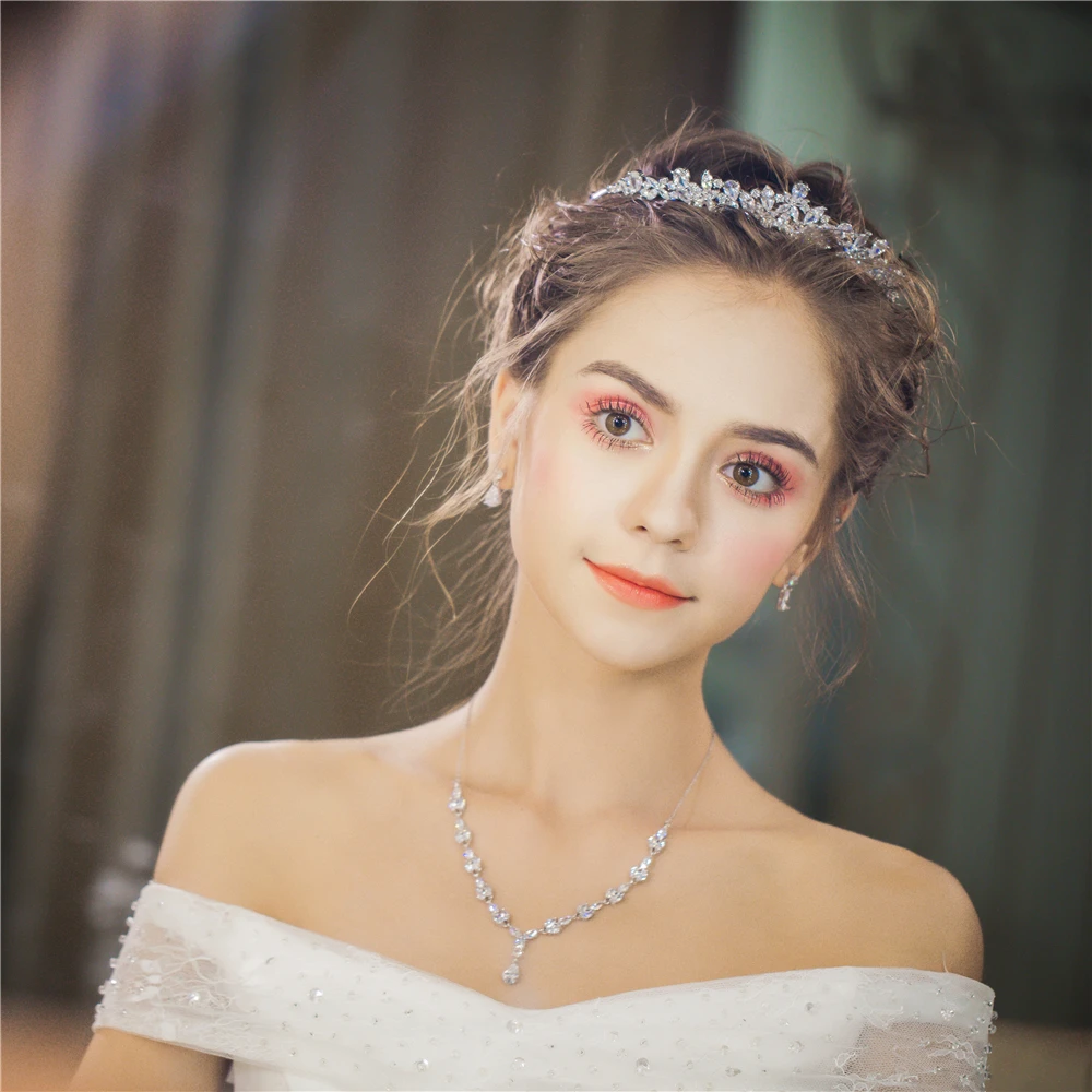 Прозрачный кубический цирконий ожерелье серьги ювелирный набор принцесса