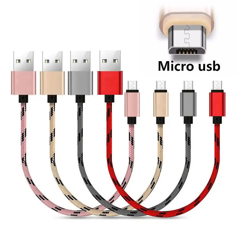 200 шт/партия 1FT короткий плетеный кабель для быстрой зарядки Micro USB 2 0 зарядный samsung
