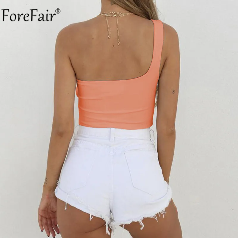 Forefair неоновый укороченный топ без косточек, сексуальный женский топ на одно плечо без рукавов, белый черный топ на бретелях, летний
