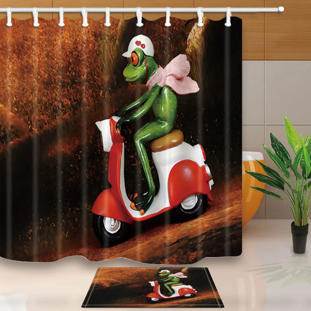 Занавеска для душа модного простого стиля с зеленой лягушкой и листьями для ванной комнаты.