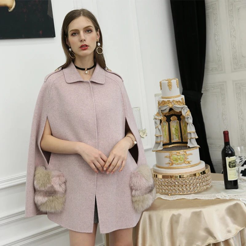 OFTBUY пальто с натуральным мехом, зимняя куртка, Женское шерстяное Свободное пальто, натуральный Лисий мех, с карманами, шерстяная накидка, без рукавов, пальто, уличная одежда