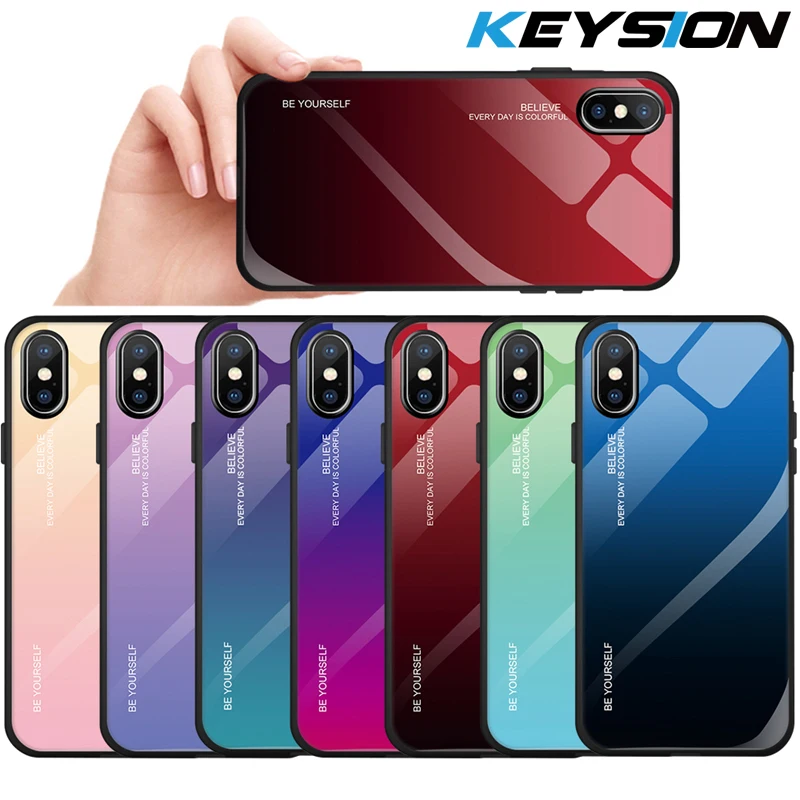 KEYSION чехол из закаленного стекла для iPhone XS Max XR X 8 7 градиентный цвет синий луч