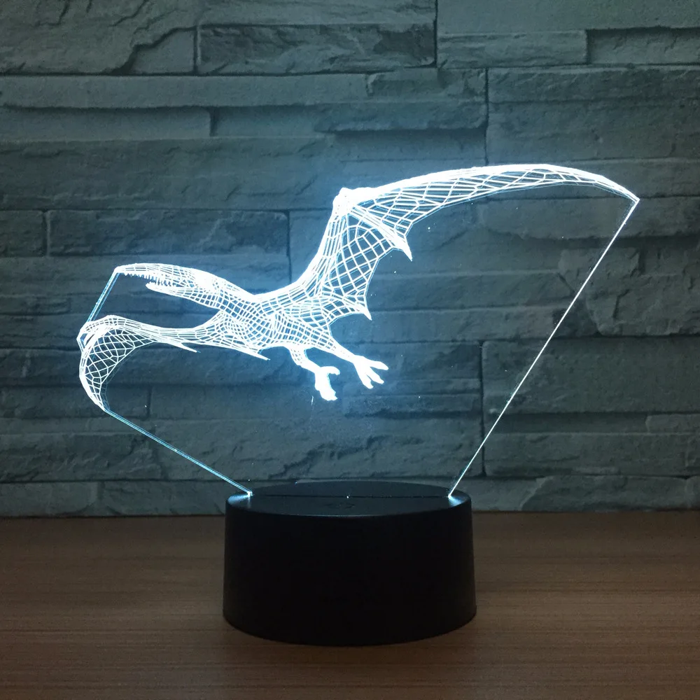 Летающий Динозавр Дракон 3D лампа USB светодиодсветодиодный животное Птерозавр