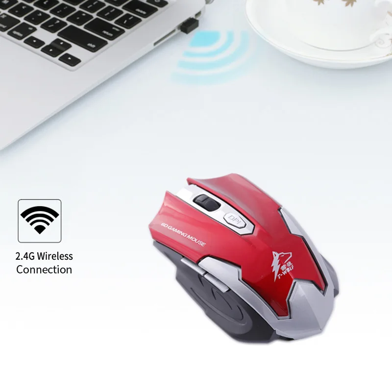 T-WOLF Q7 Бесшумная Беспроводная оптическая мышь для геймеров 2,4 GHz PC игровые мыши 2400 dpi Регулируемая эргономичная мышь для ноутбука/ПК компьютера