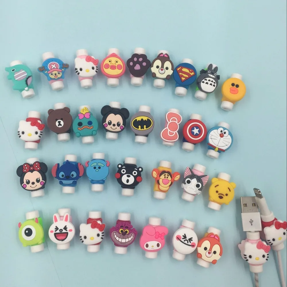 50 шт./лот Очаровательная фигурка героя мультфильма USB кабель-канал протектор защитный рукав для iphone 8 7 usb кабель для зарядки шнур для наушников