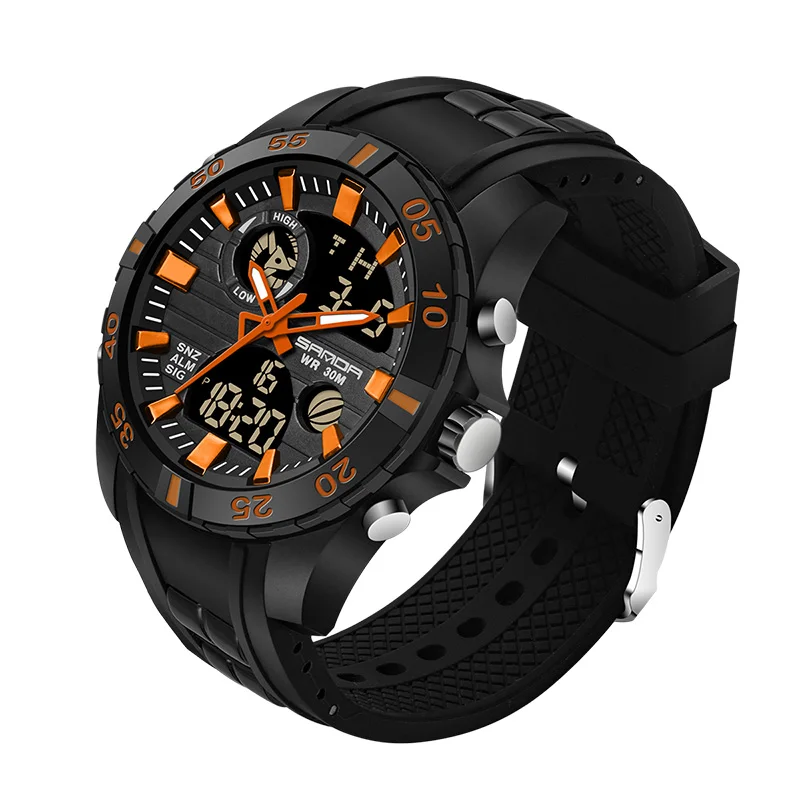 orange Sanda мужские часы черные спортивные часы светодиодный цифровой 3ATM водонепроницаемые военные часы S Shock мужские часы relogios masculino - Цвет: orange