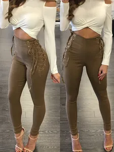 Брюки-карандаш женские эластичные, повседневные облегающие брюки с завязкой сбоку, спортивные штаны с завышенной талией, на весну