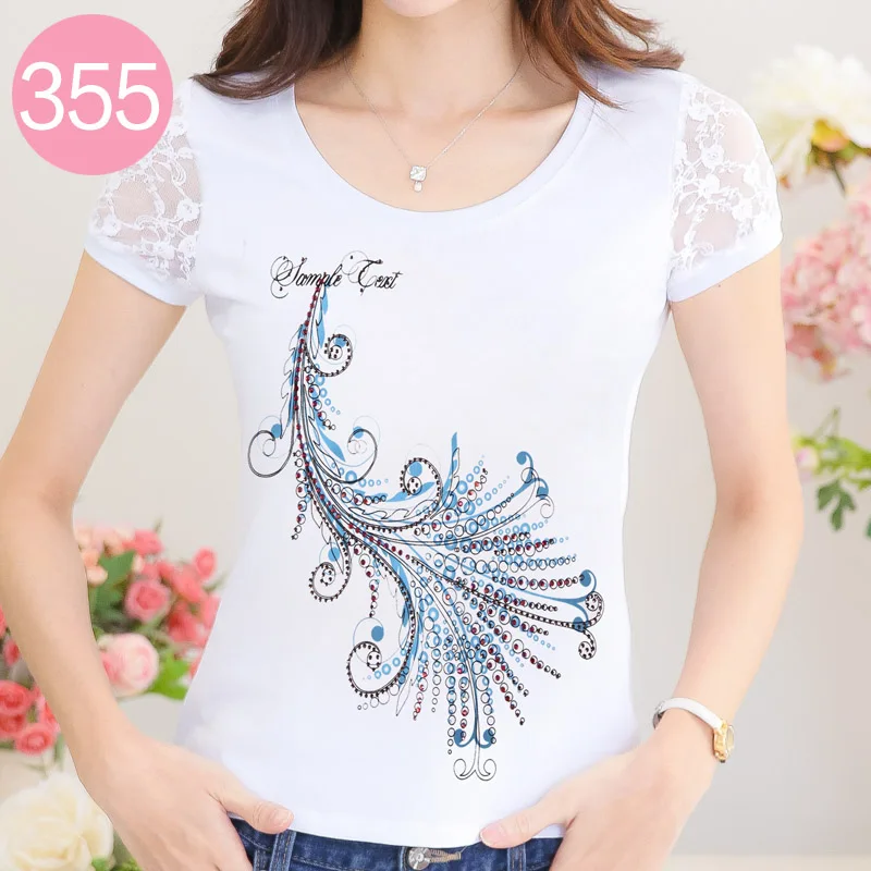 Женская Кружевная футболка с коротким рукавом Camisetas Mujer летняя принтом